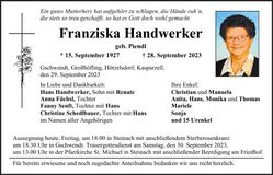 Traueranzeige Franziska Handwerker