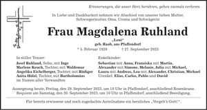 Traueranzeige Magdalena Ruhland