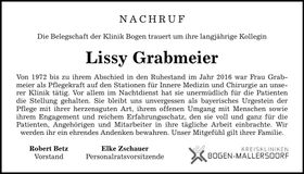 Traueranzeige Lissy Grabmeier