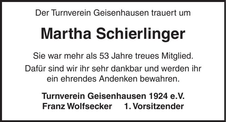 Traueranzeige Martha Schierlinger