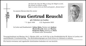 Traueranzeige Gertrud Reuschl
