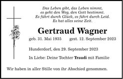 Traueranzeige Gertraud Wagner
