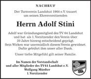 Traueranzeige Adolf Stini