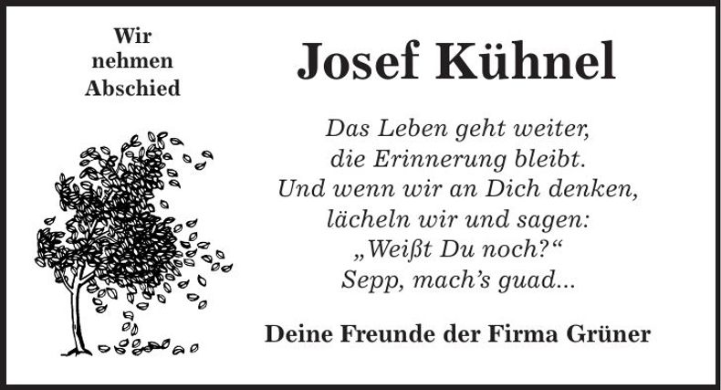 Traueranzeige Josef Kühnel