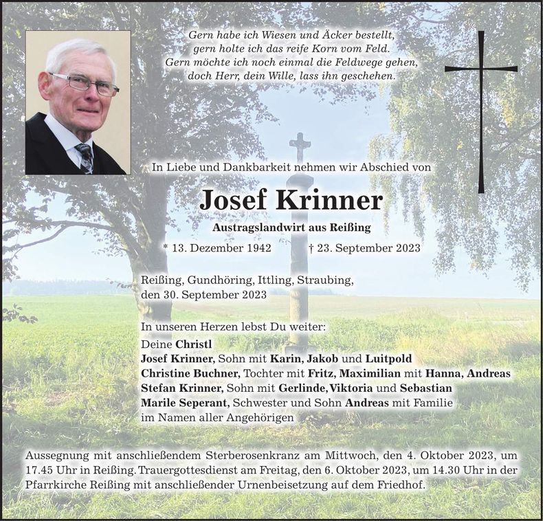 Traueranzeige Josef Krinner