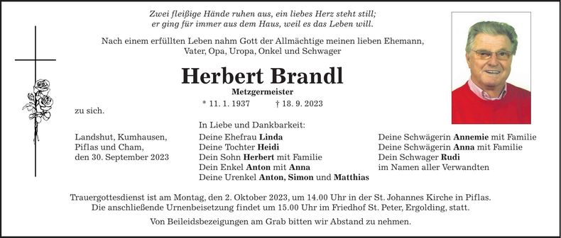 Traueranzeige Herbert Brandl