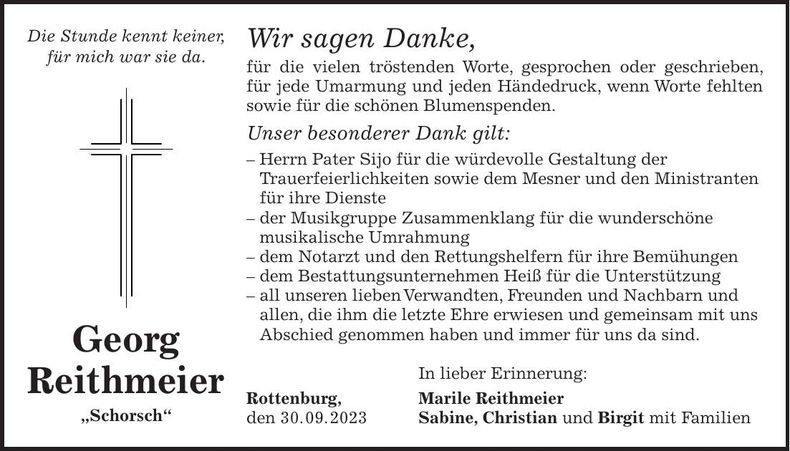 Traueranzeige Georg Reithmeier