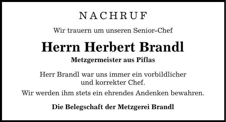Traueranzeige Herbert Brandl