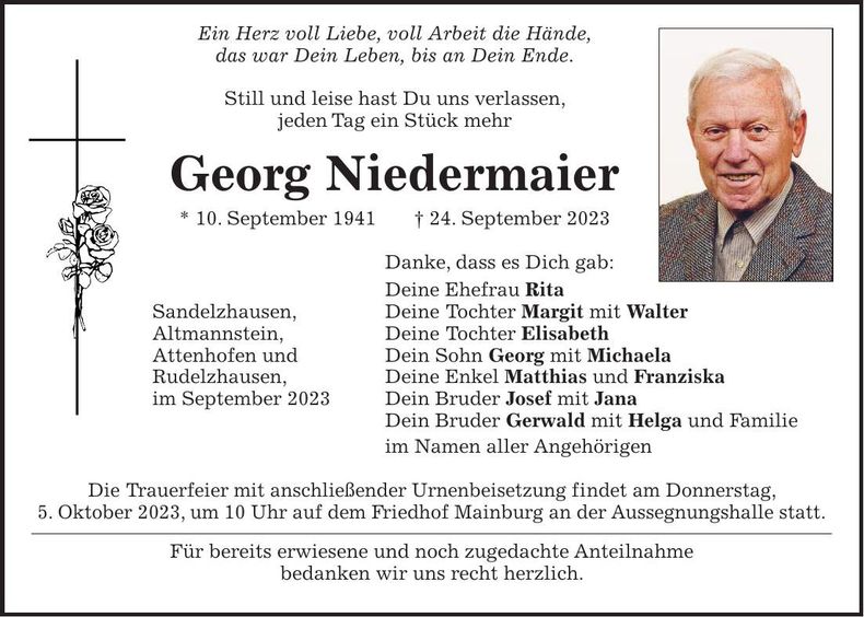 Traueranzeige Georg Niedermaier