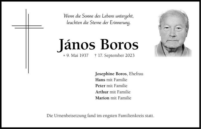 Traueranzeige János Boros