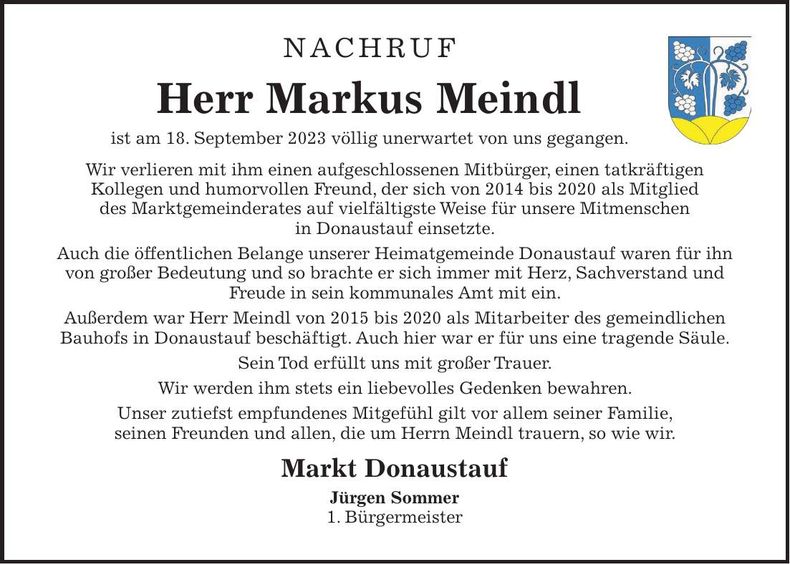 Traueranzeige Markus Meindl