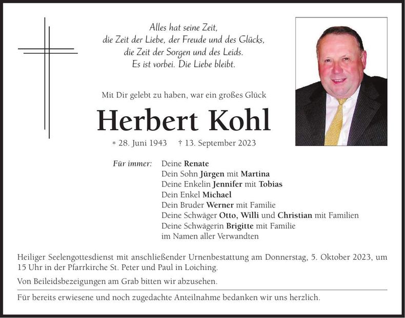 Traueranzeige Herbert Kohl