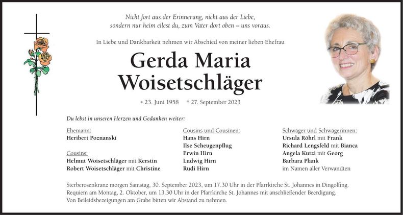 Traueranzeige Gerda Maria Woisetschläger