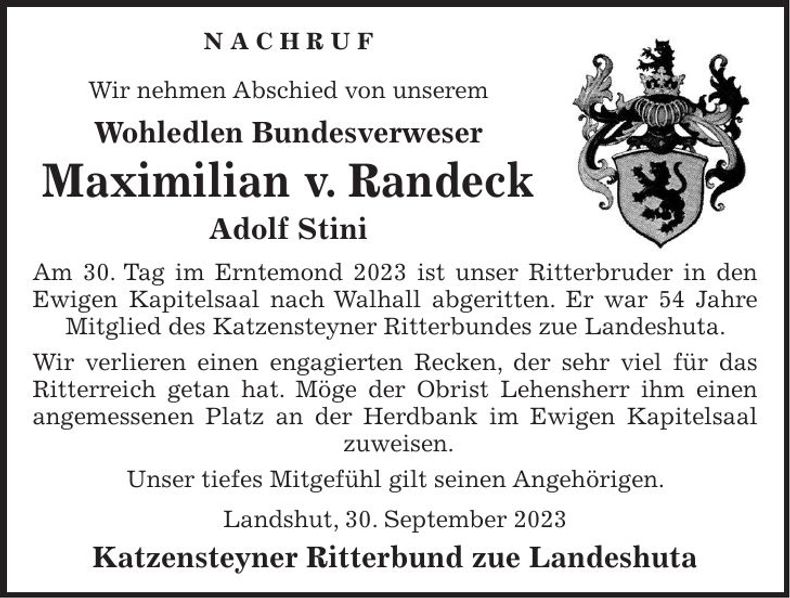 Traueranzeige Adolf Stini