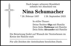 Traueranzeige Nina Schumacher