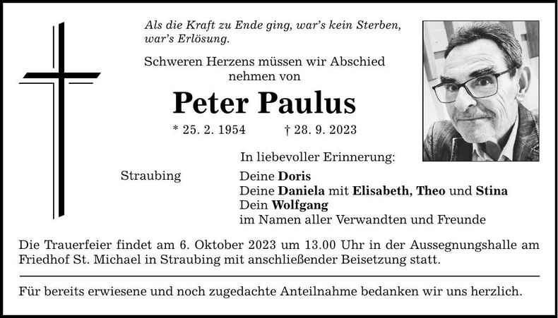 Traueranzeige Peter Paulus