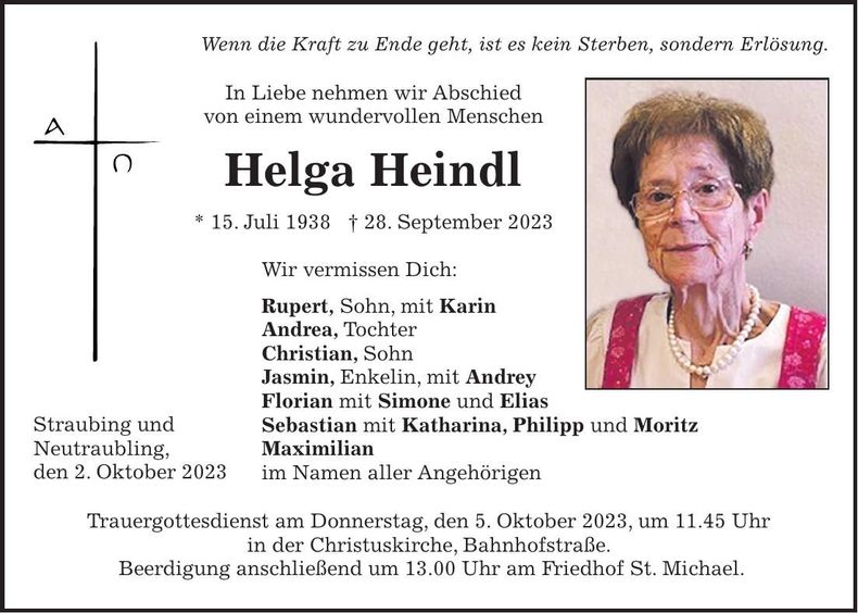 Traueranzeige Helga Heindl