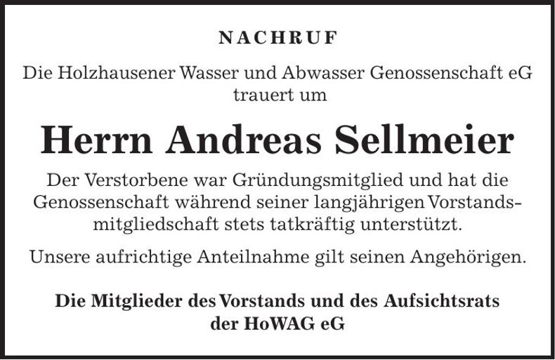 Traueranzeige Andreas Sellmeier