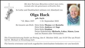Traueranzeige Olga Hack