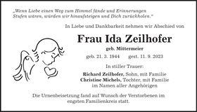 Traueranzeige Ida Zeilhofer