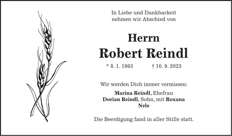 Traueranzeige Robert Reindl