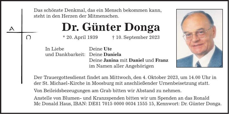 Traueranzeige Günther Donga