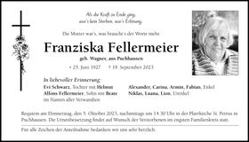 Traueranzeige Franziska Fellermeier