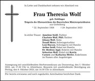 Traueranzeige Theresia Wolf