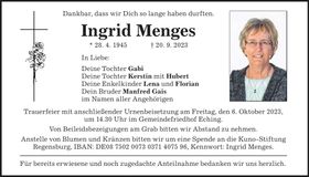 Traueranzeige Ingrid Menges