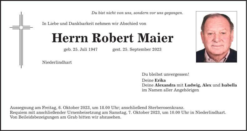 Traueranzeige Robert Maier