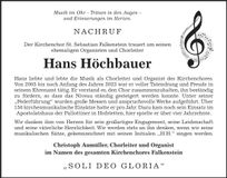 Traueranzeige Hans Höchbauer