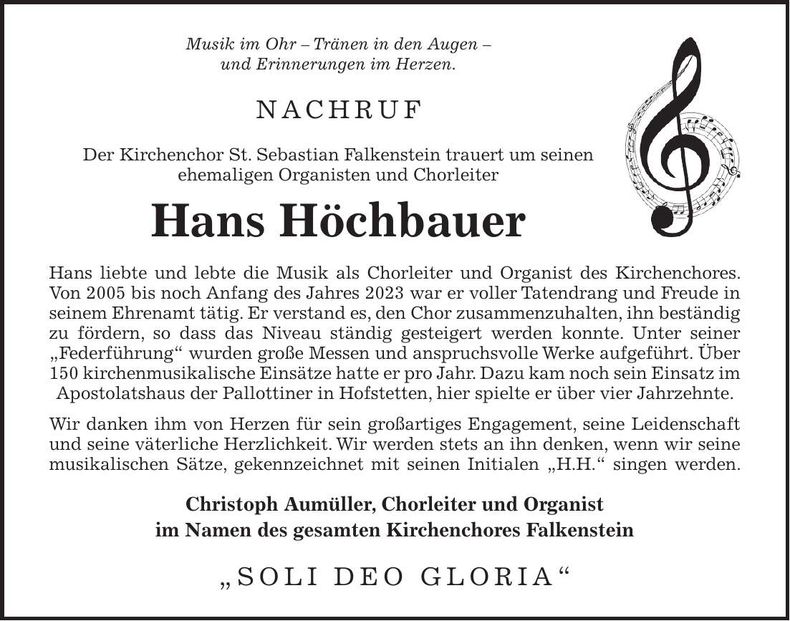 Traueranzeige Hans Höchbauer