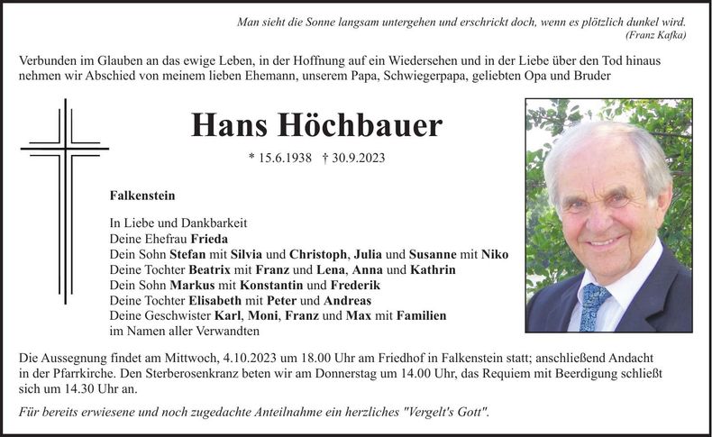 Traueranzeige Hans Höchbauer