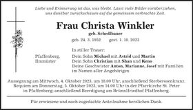 Traueranzeige Christa Winkler