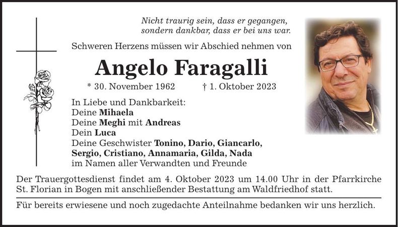 Traueranzeige Angelo Faragalli