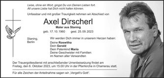Traueranzeige Axel Dirscherl