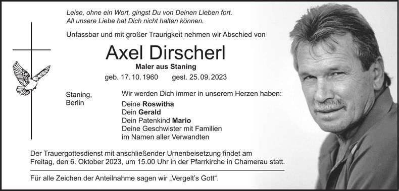 Traueranzeige Axel Dirscherl