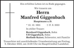 Traueranzeige Manfred Giggenbach