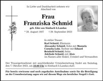 Traueranzeige Franziska Schmid