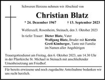 Traueranzeige Christian Blatz