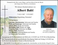 Traueranzeige Albert Babl