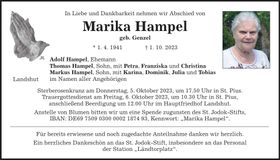 Traueranzeige Marika Hampel