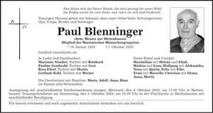 Traueranzeige Paul Blenninger