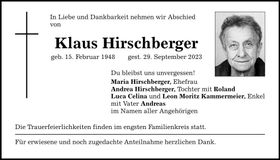 Traueranzeige Klaus Hirschberger