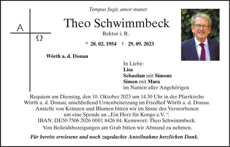 Traueranzeige Theo Schwimmbeck