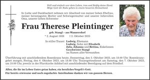 Traueranzeige Therese Therese Pleintinger