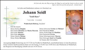 Traueranzeige Johann Seidl