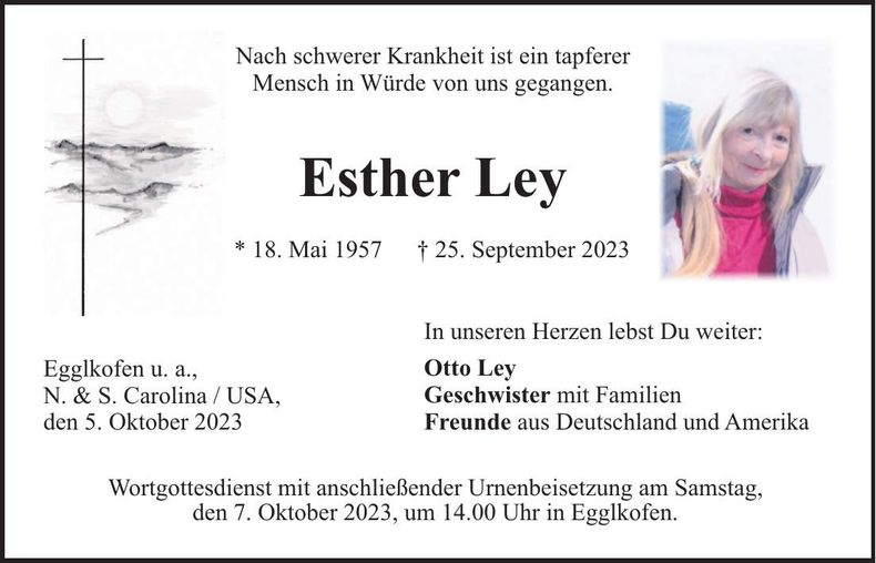 Traueranzeige Esther Ley