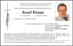 Traueranzeige Josef Franz
