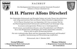 Traueranzeige H. H. Alfons Dirscherl